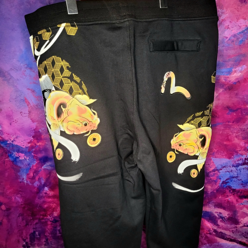 R.M.C  Black Joggers with Gold Accents Coi Fish Design Size XXL Premium Quality